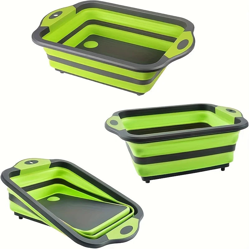 3-in-1 Foldable Cutting Board with Wash Basin – Portable Collapsible Sink for Washing Vegetables & Food Prep