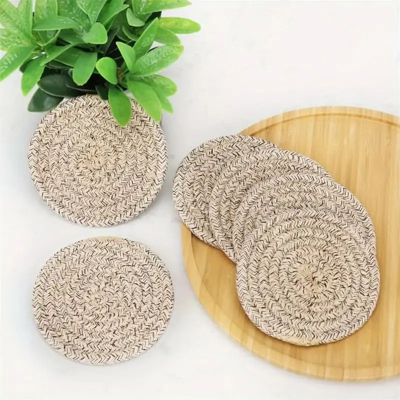 8pcs Boho Cotton Coasters with Holder – Absorbent Drink Mats for Cups & Home Decor