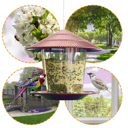 Bird feeder with birds and nature elements