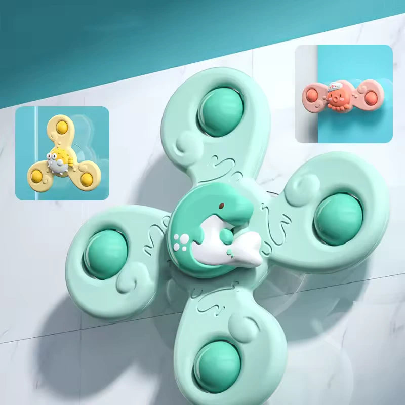 Green fidget spinner with cartoon character design on a white background