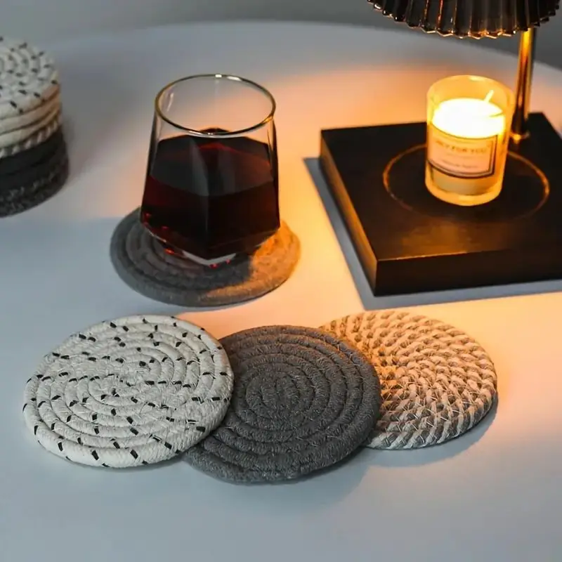 8pcs Boho Cotton Coasters with Holder – Absorbent Drink Mats for Cups & Home Decor
