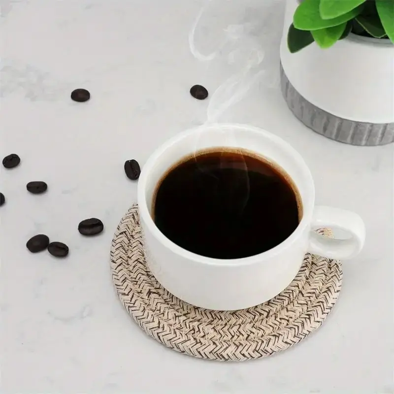 8pcs Boho Cotton Coasters with Holder – Absorbent Drink Mats for Cups & Home Decor