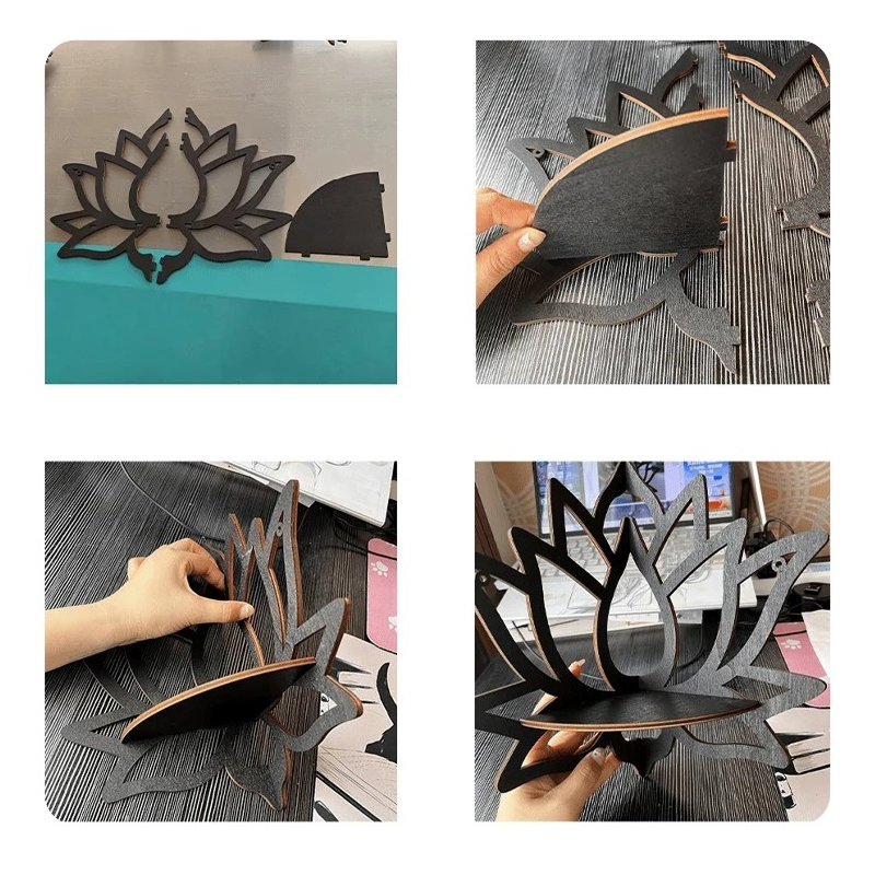 Step-by-step process of assembling a decorative metal lotus flower sculpture.