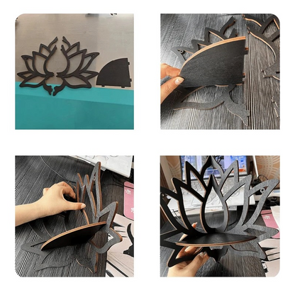 Step-by-step process of assembling a decorative metal lotus flower sculpture.