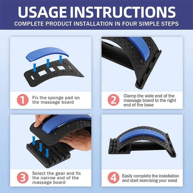 Usage instructions for a massage board with step-by-step diagrams on a blue background
