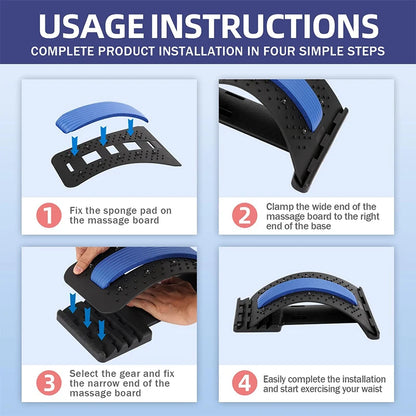 Usage instructions for a massage board with step-by-step diagrams on a blue background