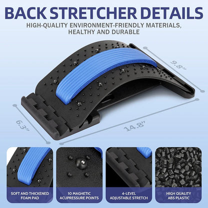 Back stretcher with features highlighted on a light blue background