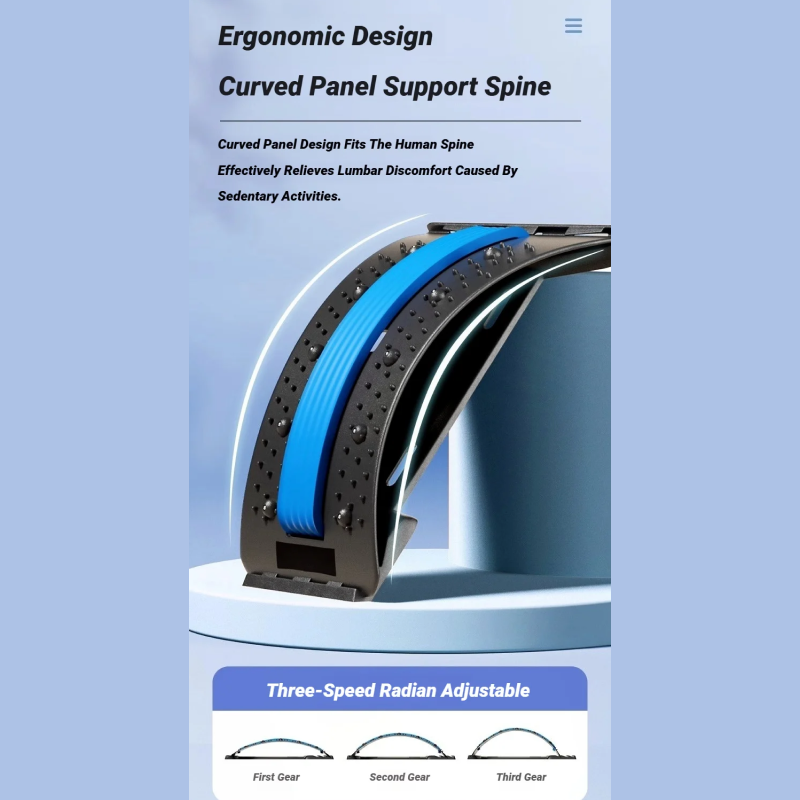 Ergonomic design product with curved panel support spine on a light blue background