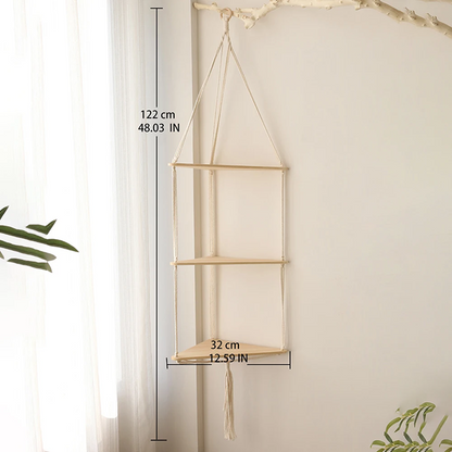 Boho Wood Corner Wall Shelf – 2/3 Tier Floating Triangle Display Rack for Living Room & Bedroom Decor