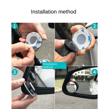 Step-by-step installation method for a car mirror cover with 3M tape.
