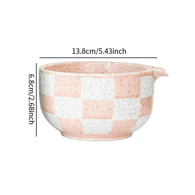 Checkered Ceramic Matcha Bowl – Large Capacity, Heat-Resistant Bowl