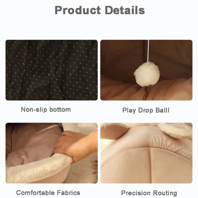 Product details including non-slip bottom, play drop ball, comfortable fabrics, and precision routing.