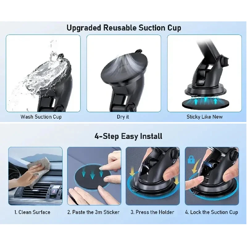 Step-by-step guide on how to use an upgraded reusable suction cup with images and text.