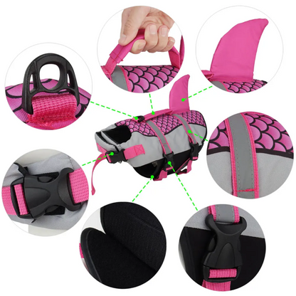 Dog Life Jacket Swim Vest – Shark Design Pet Floating Vest with Harness