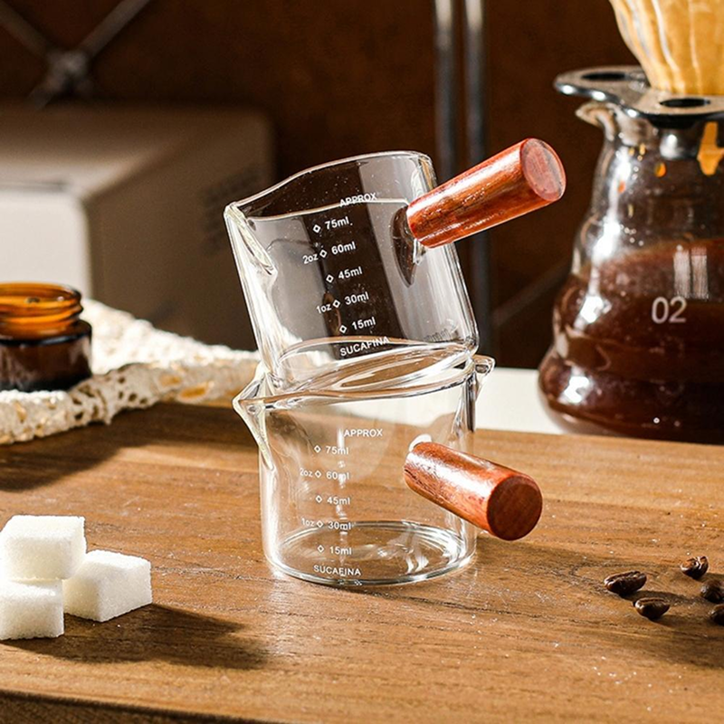 Double Spout Glass Measuring Cup – Coffee & Milk Jug with Handle and Measurement Scale