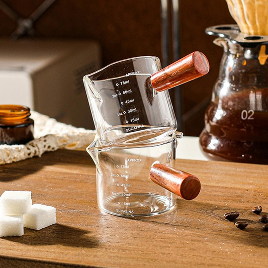 Double Spout Glass Measuring Cup – Coffee & Milk Jug with Handle and Measurement Scale