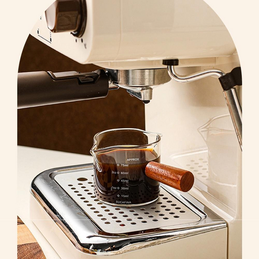 Double Spout Glass Measuring Cup – Coffee & Milk Jug with Handle and Measurement Scale