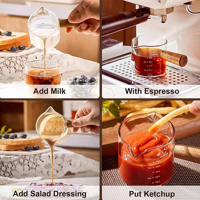 Double Spout Glass Measuring Cup – Coffee & Milk Jug with Handle and Measurement Scale
