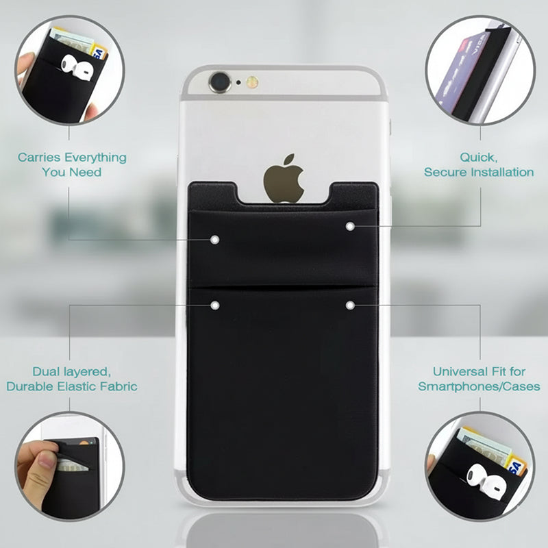 Phone case with card holder attachment on an Apple phone, showing features and usage scenarios.