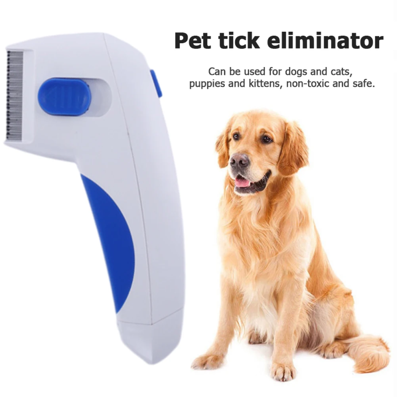 Pet tick eliminator with a golden retriever on a white background