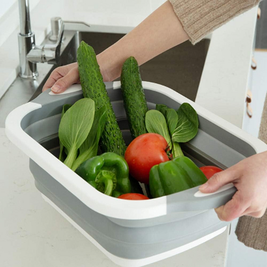 3-in-1 Foldable Cutting Board with Wash Basin – Portable Collapsible Sink for Washing Vegetables & Food Prep