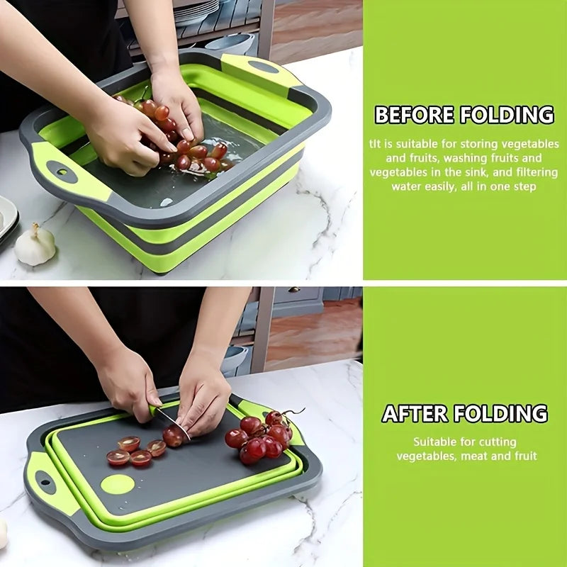 3-in-1 Foldable Cutting Board with Wash Basin – Portable Collapsible Sink for Washing Vegetables & Food Prep