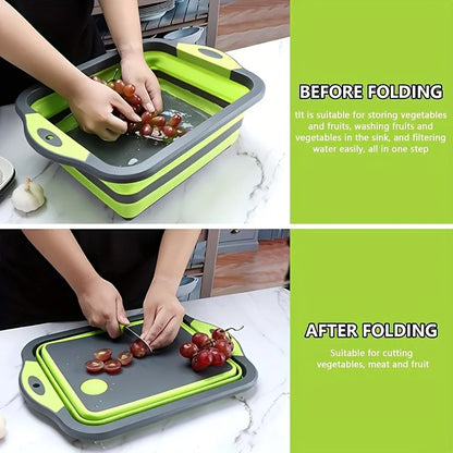 3-in-1 Foldable Cutting Board with Wash Basin – Portable Collapsible Sink for Washing Vegetables & Food Prep