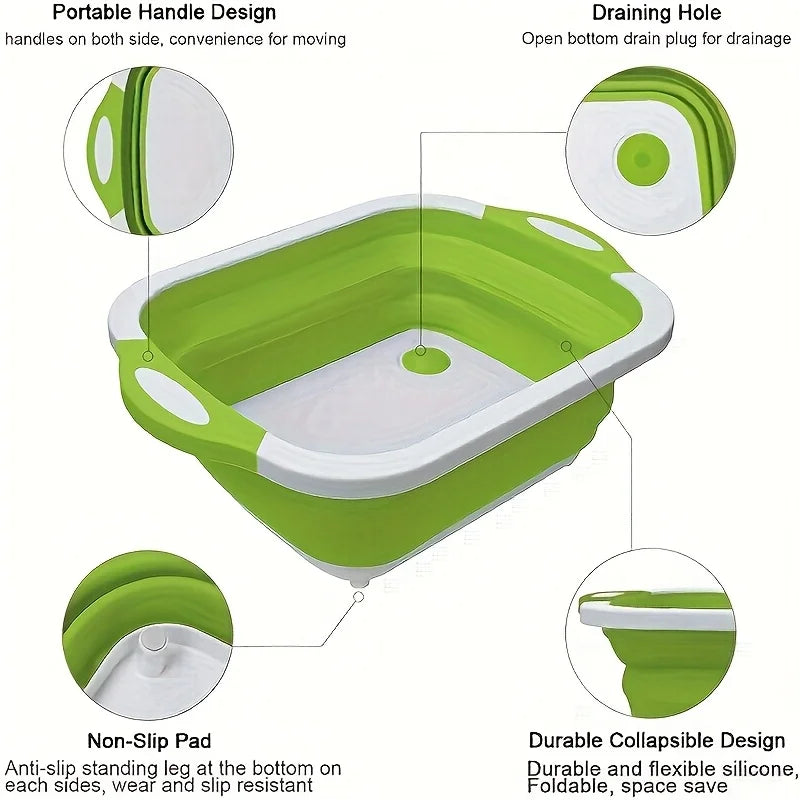 3-in-1 Foldable Cutting Board with Wash Basin – Portable Collapsible Sink for Washing Vegetables & Food Prep
