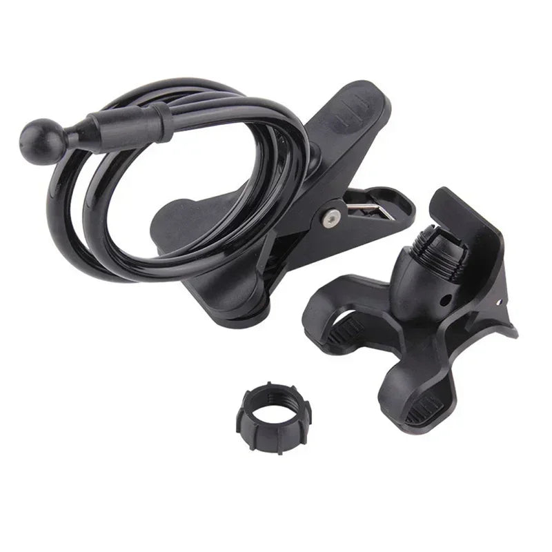 Black fishing reel and line holder on a white background
