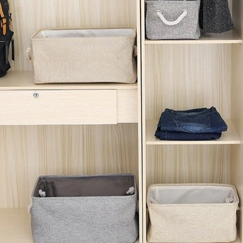 Foldable Linen Storage Basket with Handles – Fabric Organizer Bin for Closet, Wardrobe, Office, Bedroom, Toys & Laundry