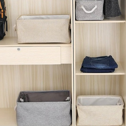 Foldable Linen Storage Basket with Handles – Fabric Organizer Bin for Closet, Wardrobe, Office, Bedroom, Toys & Laundry