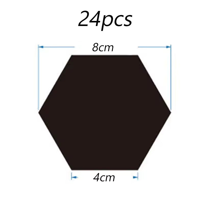Black hexagonal tile with measurements on a white background