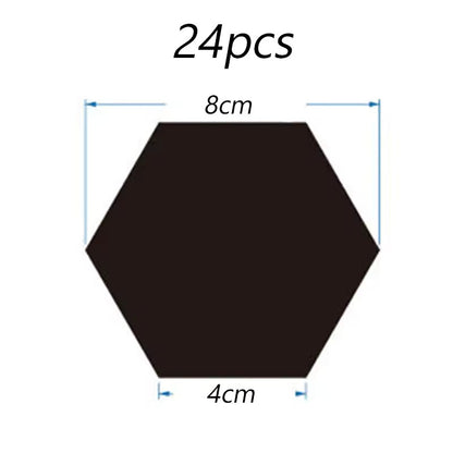 Black hexagonal tile with measurements on a white background