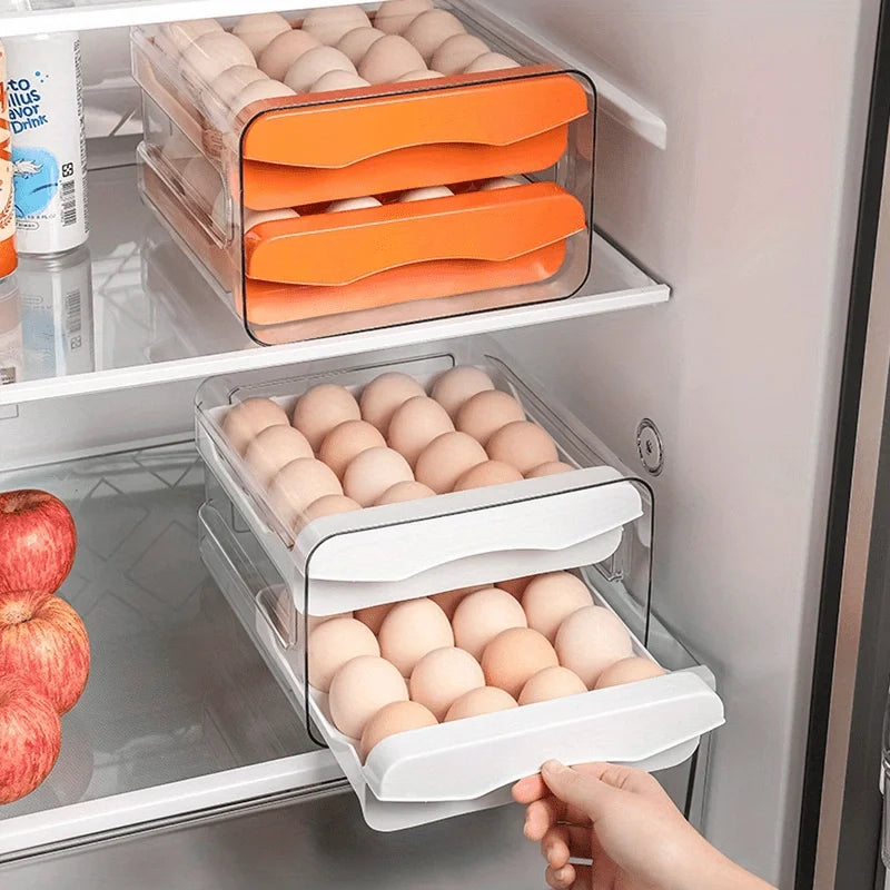 Kitchen Egg Organizer – 2-Layer Plastic Refrigerator Storage Drawer Box