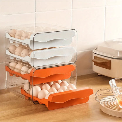 Kitchen Egg Organizer – 2-Layer Plastic Refrigerator Storage Drawer Box