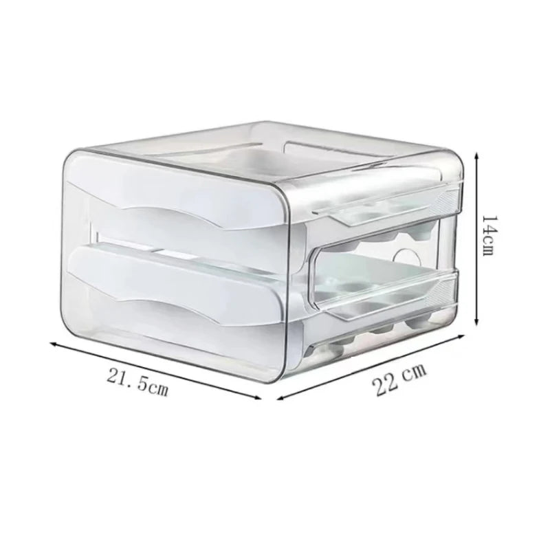 Kitchen Egg Organizer – 2-Layer Plastic Refrigerator Storage Drawer Box