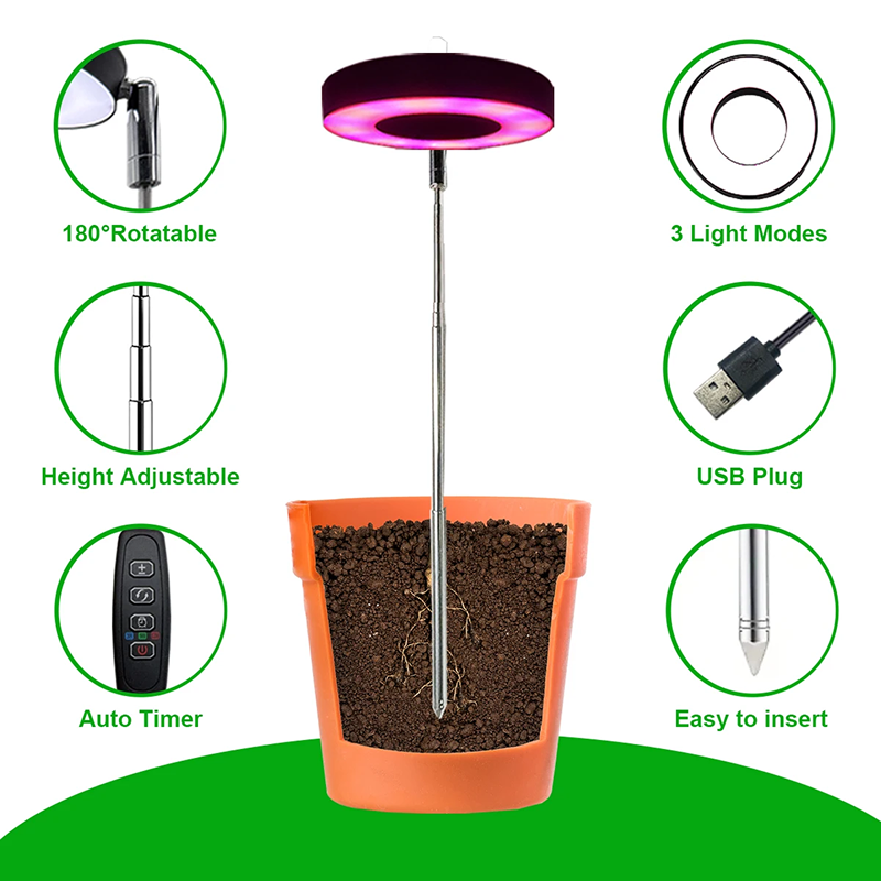 LED plant grow light with features highlighted on a white background