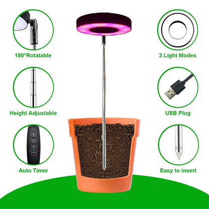 LED plant grow light with features highlighted on a white background