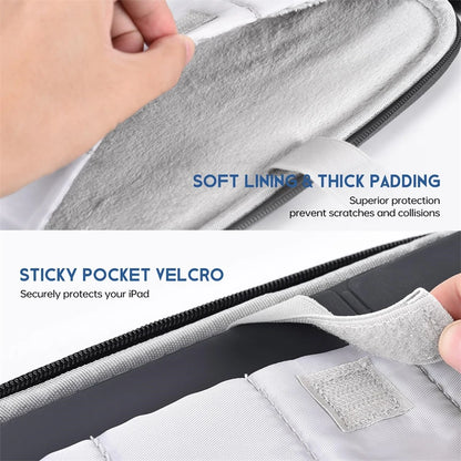 Close-up of a protective case with soft lining, thick padding, and sticky pocket Velcro.