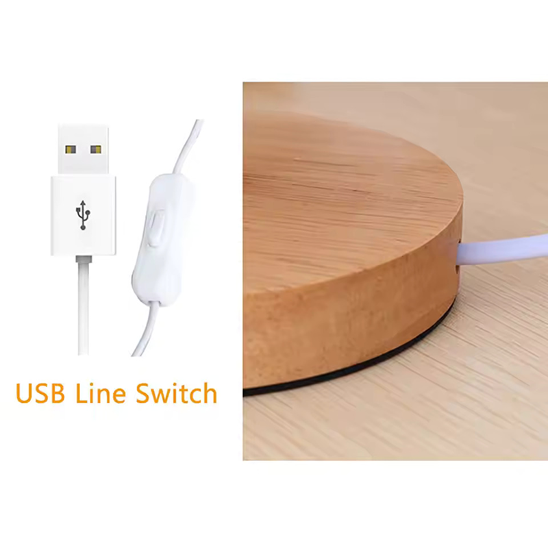 Linen LED Bedside Lamp – USB Night Light with Wooden Base and Patterned Cylinder Shade for Home Decor
