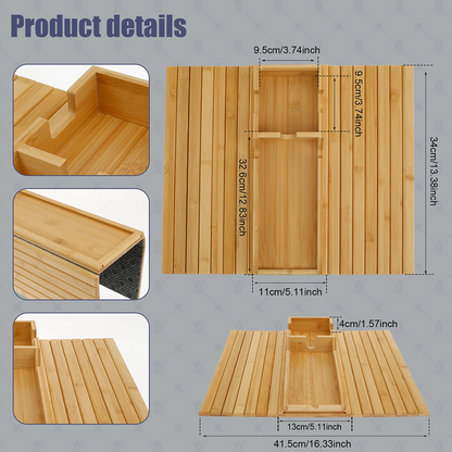 Multifunctional Bamboo Sofa Arm Tray – Foldable Couch Cup Holder with Side Storage Pockets for Books, Drinks & Remotes, Home Decor Organizer