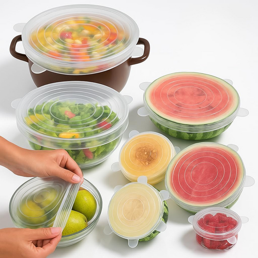 6-Pack Reusable Silicone Stretch Lids – Universal Food Covers for Bowls, Containers & Microwave Use