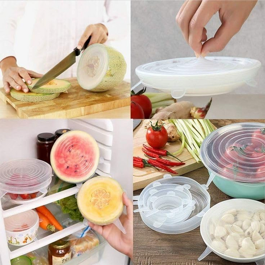 6-Pack Reusable Silicone Stretch Lids – Universal Food Covers for Bowls, Containers & Microwave Use