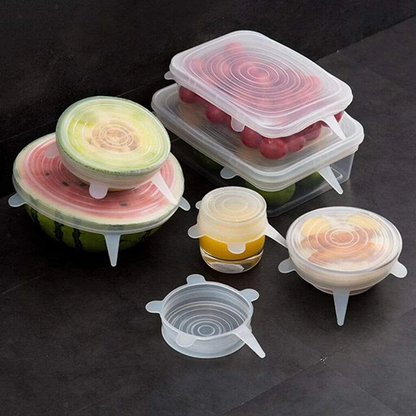 6-Pack Reusable Silicone Stretch Lids – Universal Food Covers for Bowls, Containers & Microwave Use