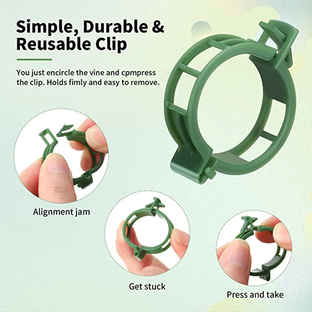 Green clip used for gardening with instructions on how to use it.