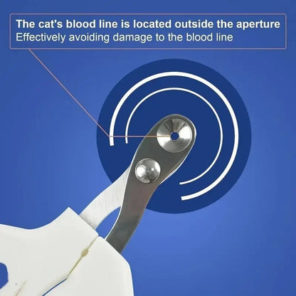 Pet nail clipper with text explaining blood line location on a blue background