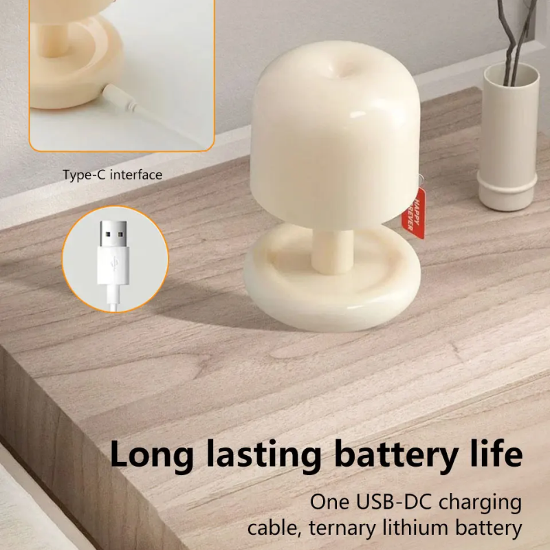 Rechargeable LED Mushroom Night Light – USB Sunset Projection Table Lamp for Bedroom, Desk, Bar & Home Decor