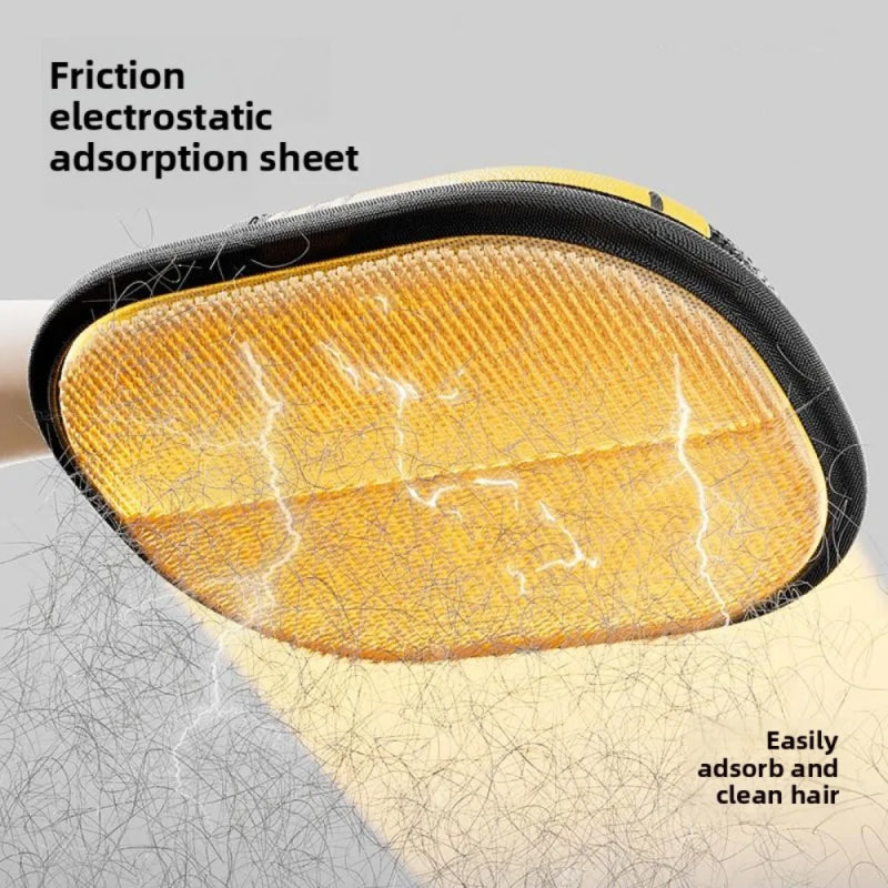 Yellow friction electrostatic adsorption sheet with hair on a gray background