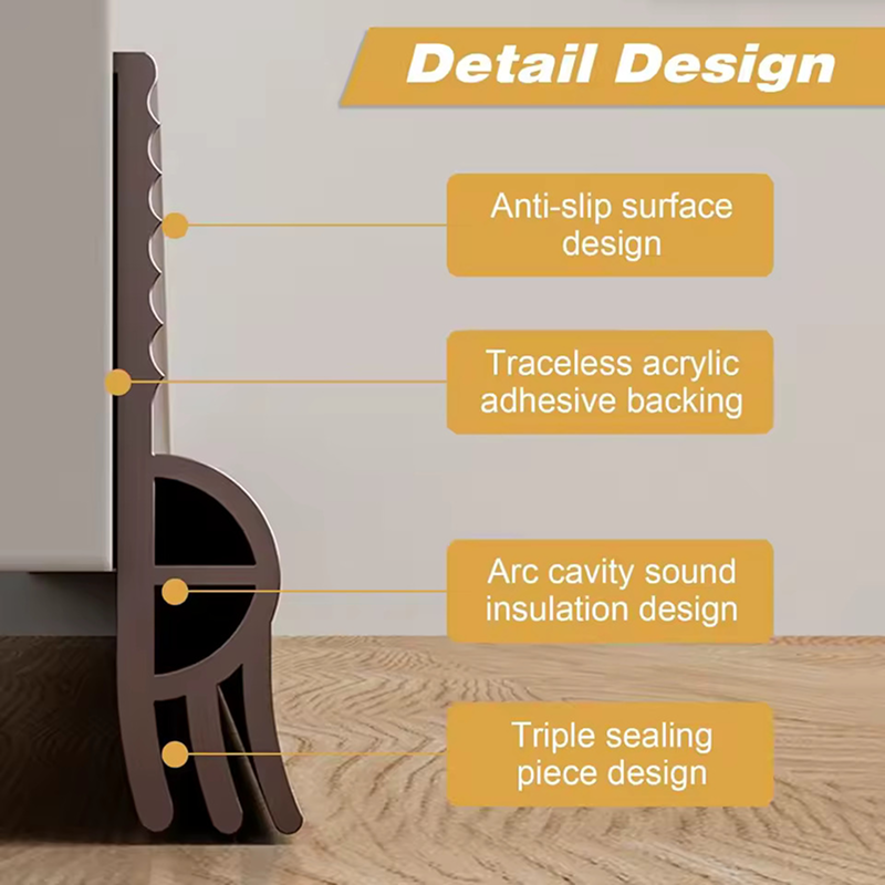 Product detail design with features labeled on a wooden floor.