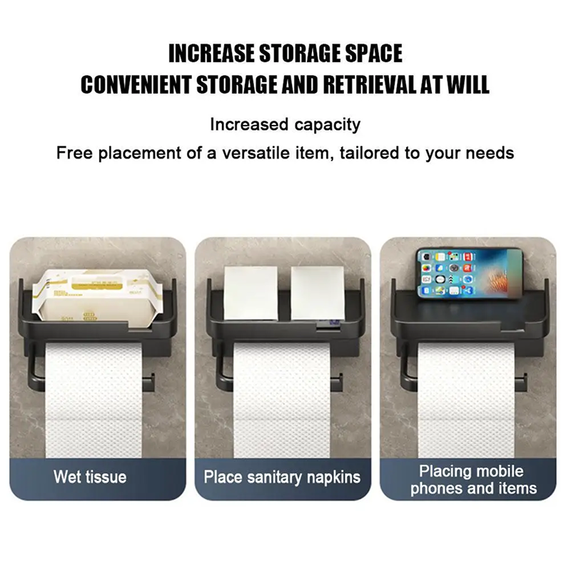 Multi-functional storage holder with wet tissue, sanitary napkins, and phone compartments.